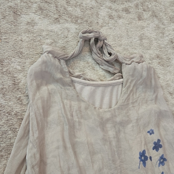 Via Signoria Floral Blue and Gray Women's Top Size Large - Picture 5 of 6